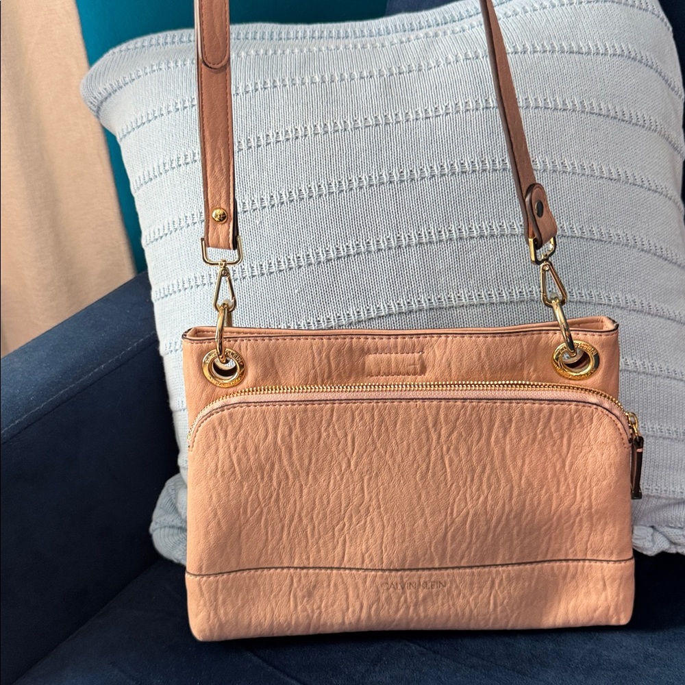 Calvin Klein Peach Crossbody Bag with Gold Hardware